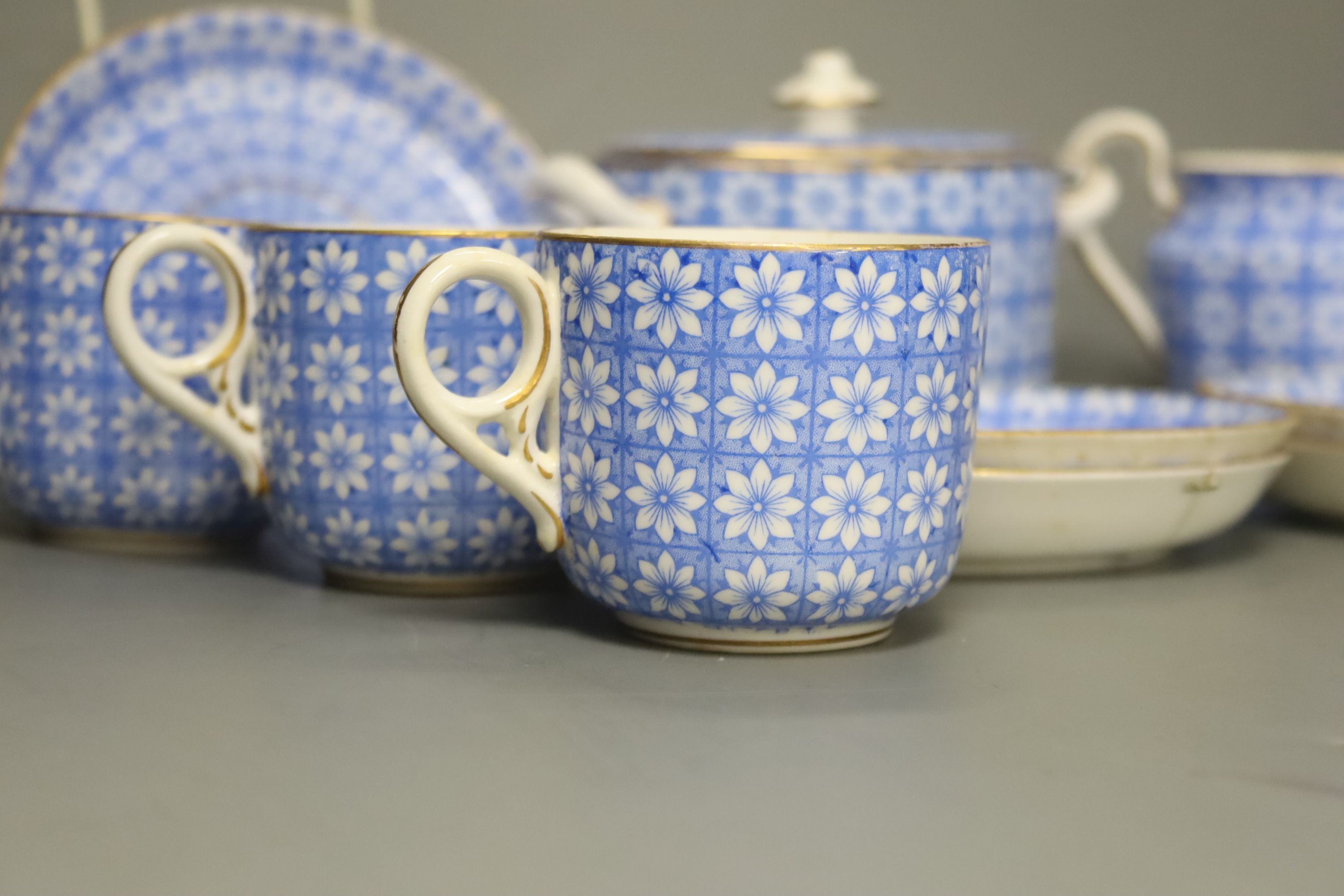 A Crown Derby blue floral pattern part coffee service